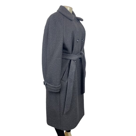 Vintage Gray Wool Blend Double-Breasted Belted Womens Overcoat - Picture 2 of 12